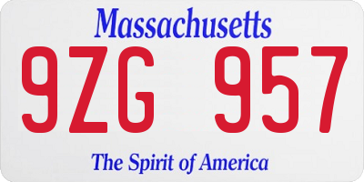 MA license plate 9ZG957