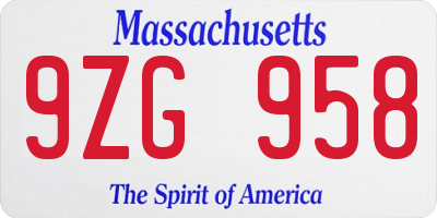 MA license plate 9ZG958
