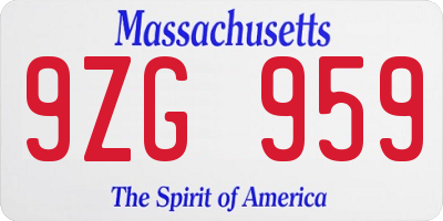 MA license plate 9ZG959