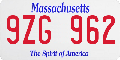 MA license plate 9ZG962