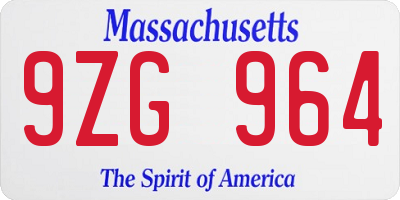 MA license plate 9ZG964