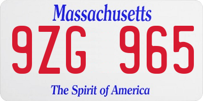 MA license plate 9ZG965