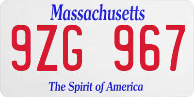 MA license plate 9ZG967