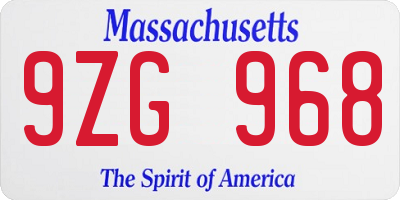 MA license plate 9ZG968