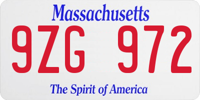 MA license plate 9ZG972