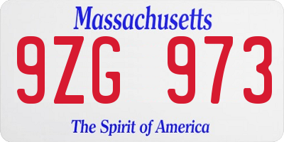 MA license plate 9ZG973