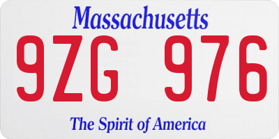 MA license plate 9ZG976
