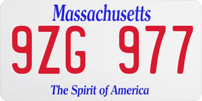 MA license plate 9ZG977