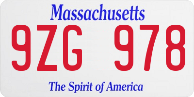 MA license plate 9ZG978