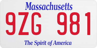 MA license plate 9ZG981