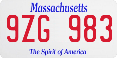 MA license plate 9ZG983