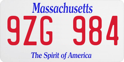 MA license plate 9ZG984