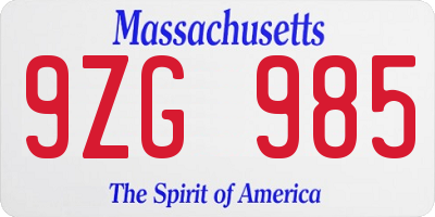 MA license plate 9ZG985