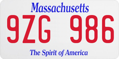MA license plate 9ZG986