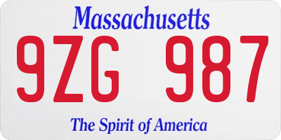 MA license plate 9ZG987