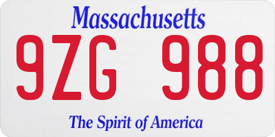 MA license plate 9ZG988