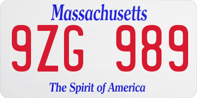 MA license plate 9ZG989