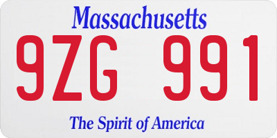 MA license plate 9ZG991