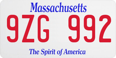 MA license plate 9ZG992