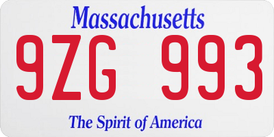 MA license plate 9ZG993