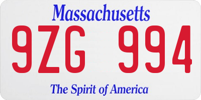 MA license plate 9ZG994
