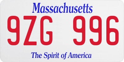 MA license plate 9ZG996