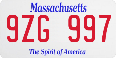 MA license plate 9ZG997