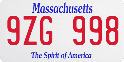 MA license plate 9ZG998