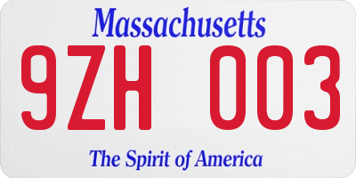 MA license plate 9ZH003