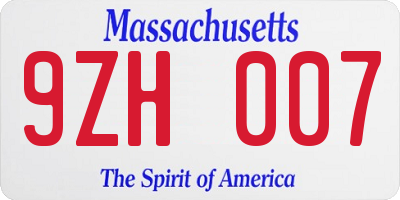 MA license plate 9ZH007