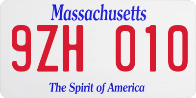 MA license plate 9ZH010