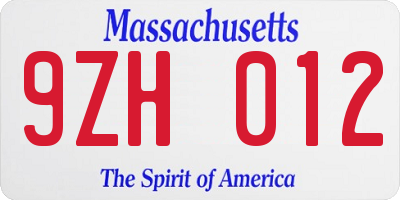 MA license plate 9ZH012