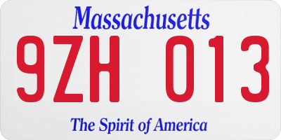 MA license plate 9ZH013