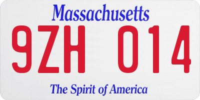 MA license plate 9ZH014