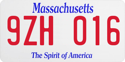 MA license plate 9ZH016