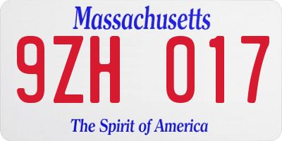 MA license plate 9ZH017