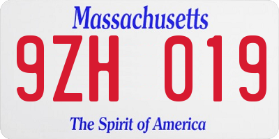 MA license plate 9ZH019