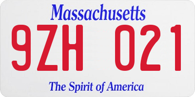 MA license plate 9ZH021