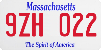 MA license plate 9ZH022