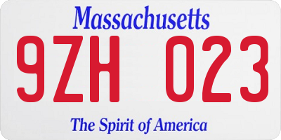 MA license plate 9ZH023