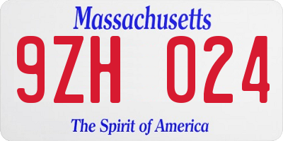 MA license plate 9ZH024