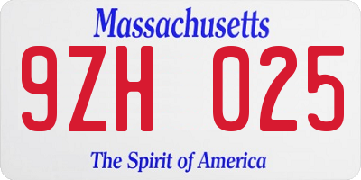 MA license plate 9ZH025