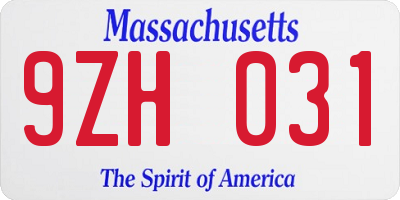 MA license plate 9ZH031