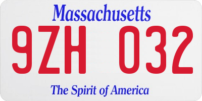 MA license plate 9ZH032