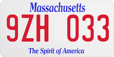 MA license plate 9ZH033