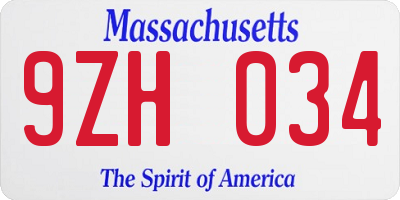 MA license plate 9ZH034