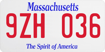 MA license plate 9ZH036