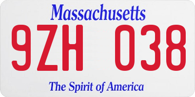 MA license plate 9ZH038