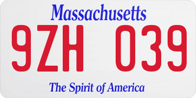 MA license plate 9ZH039