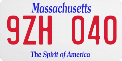MA license plate 9ZH040
